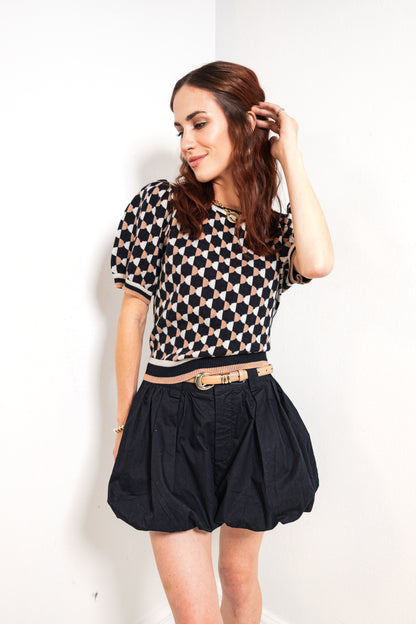 Pattern Play Puff Sleeve Sweater Top