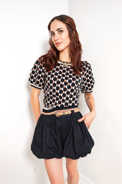 Pattern Play Puff Sleeve Sweater Top