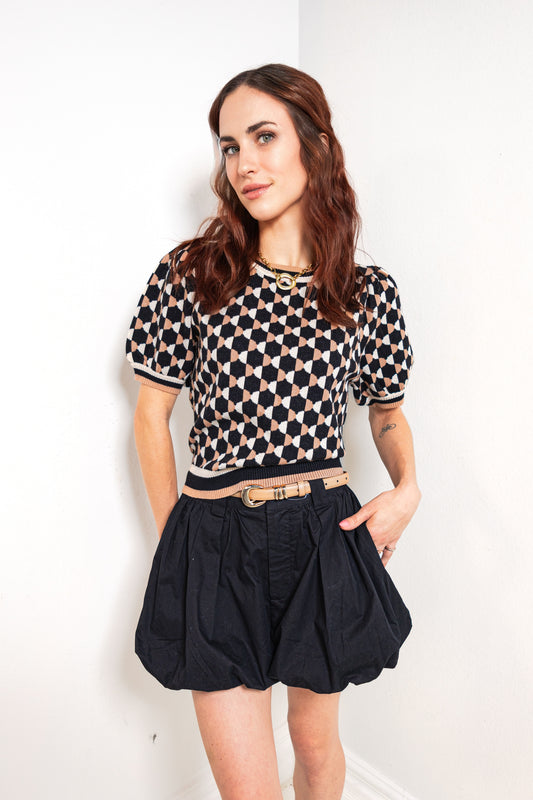 Pattern Play Puff Sleeve Sweater Top