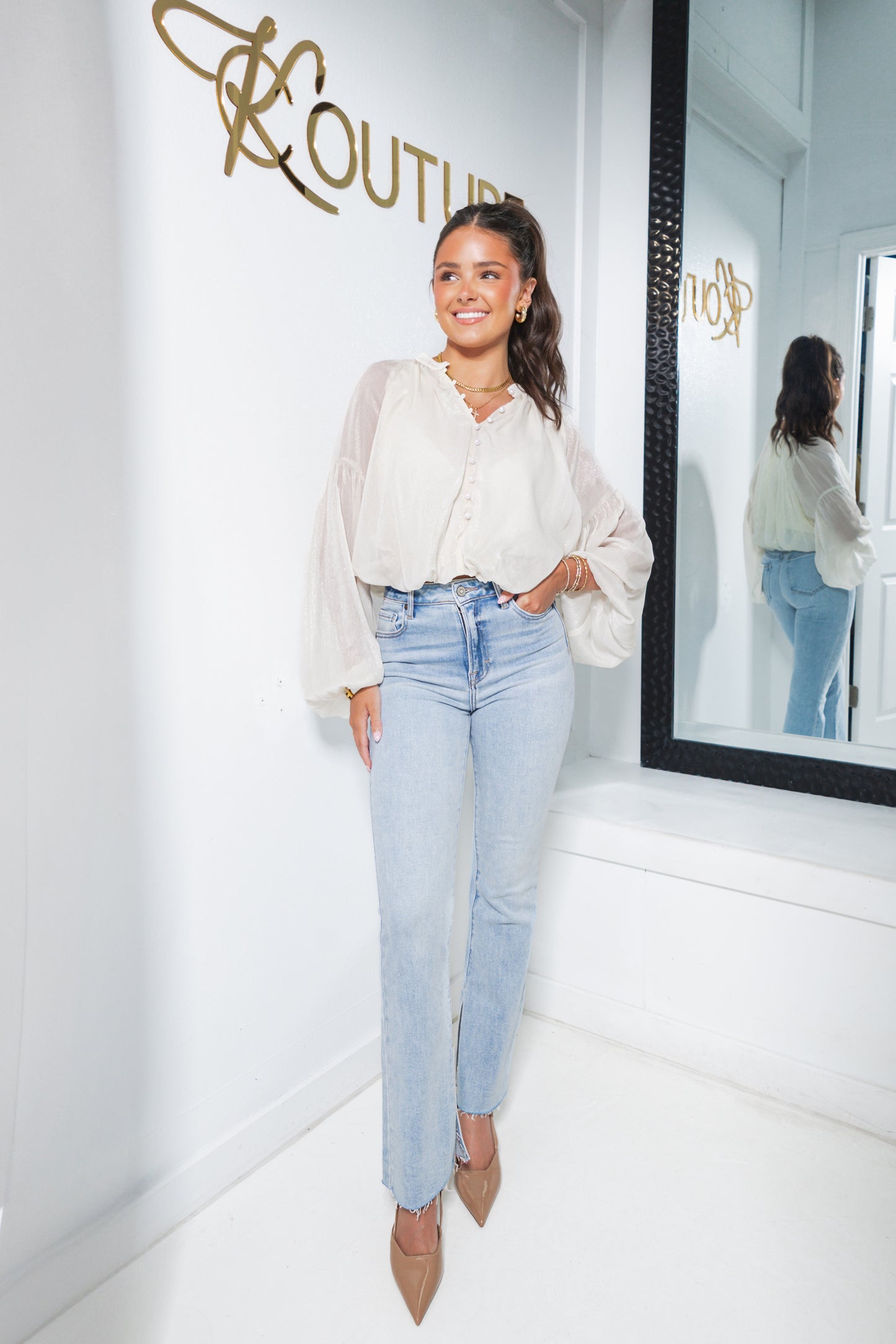 Pearl Poise Shirring Blouse
