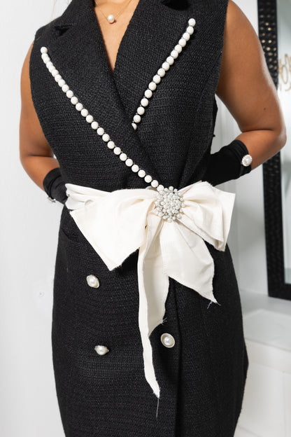 Endless Rose Pearl Trim Sleeveless Tweed Blazer Dress