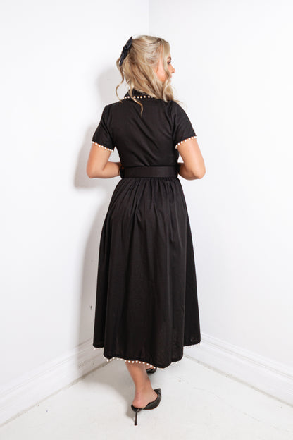 Pearls Edge Belted Midi Dress