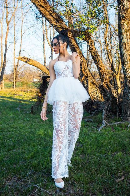 white mesh peplum dress Pauline Peplum Dress, in White, Size: XL