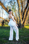 Peplum Detail White Mesh Jumpsuit-Jumpsuits-KCoutureBoutique, women's boutique in Bossier City, Louisiana