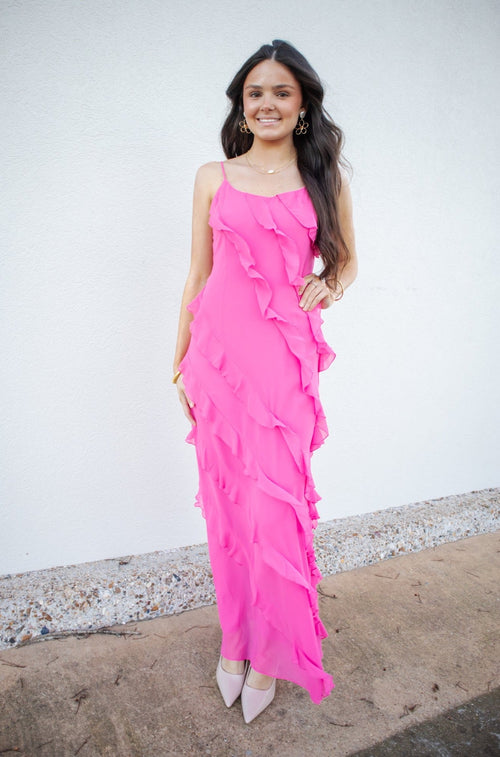 Pink Slip Ruffled Dress-Dresses-KCoutureBoutique, women's boutique in Bossier City, Louisiana