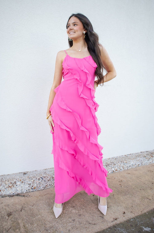 Pink Slip Ruffled Dress-Dresses-KCoutureBoutique, women's boutique in Bossier City, Louisiana