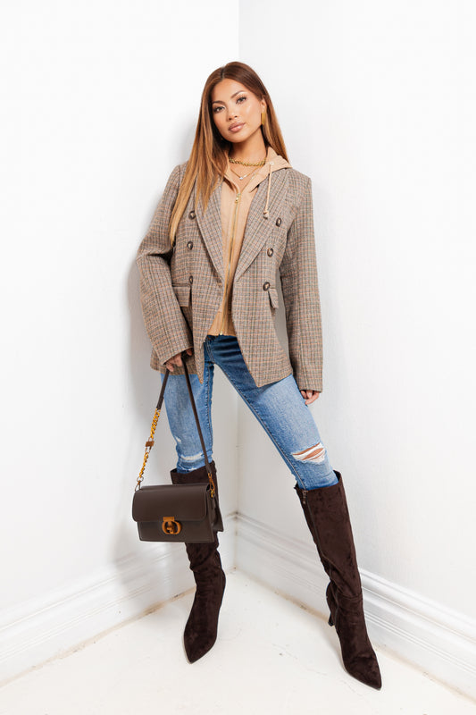 Plaid Fusion Layered Blazer Jacket