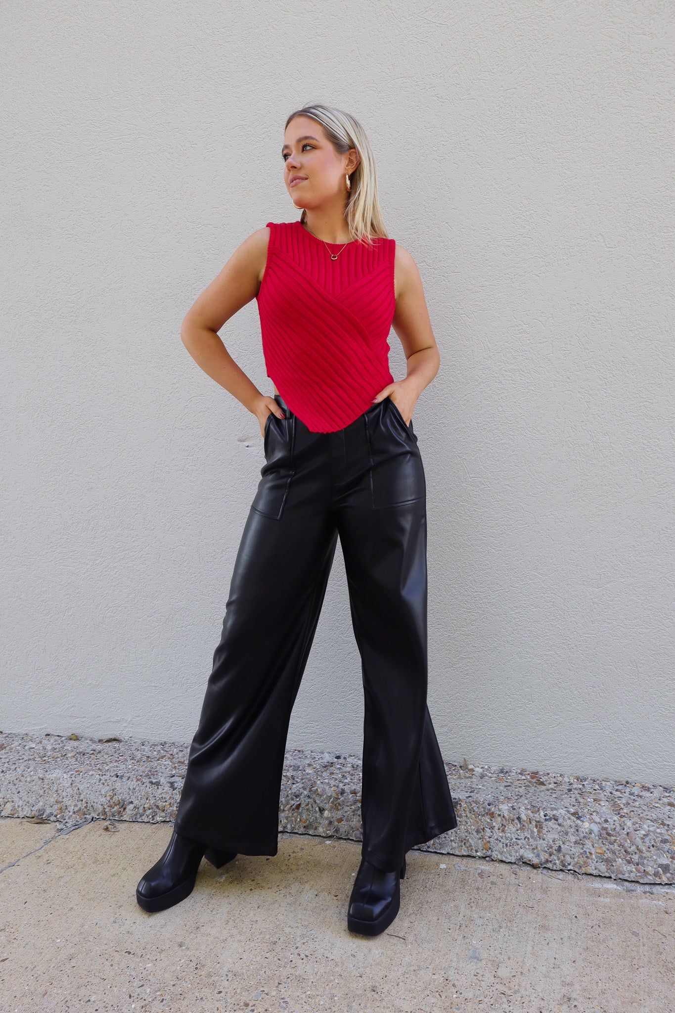 Pleather Large Pocket Wide Leg Carpenter Pant-Pants-KCoutureBoutique, women's boutique in Bossier City, Louisiana