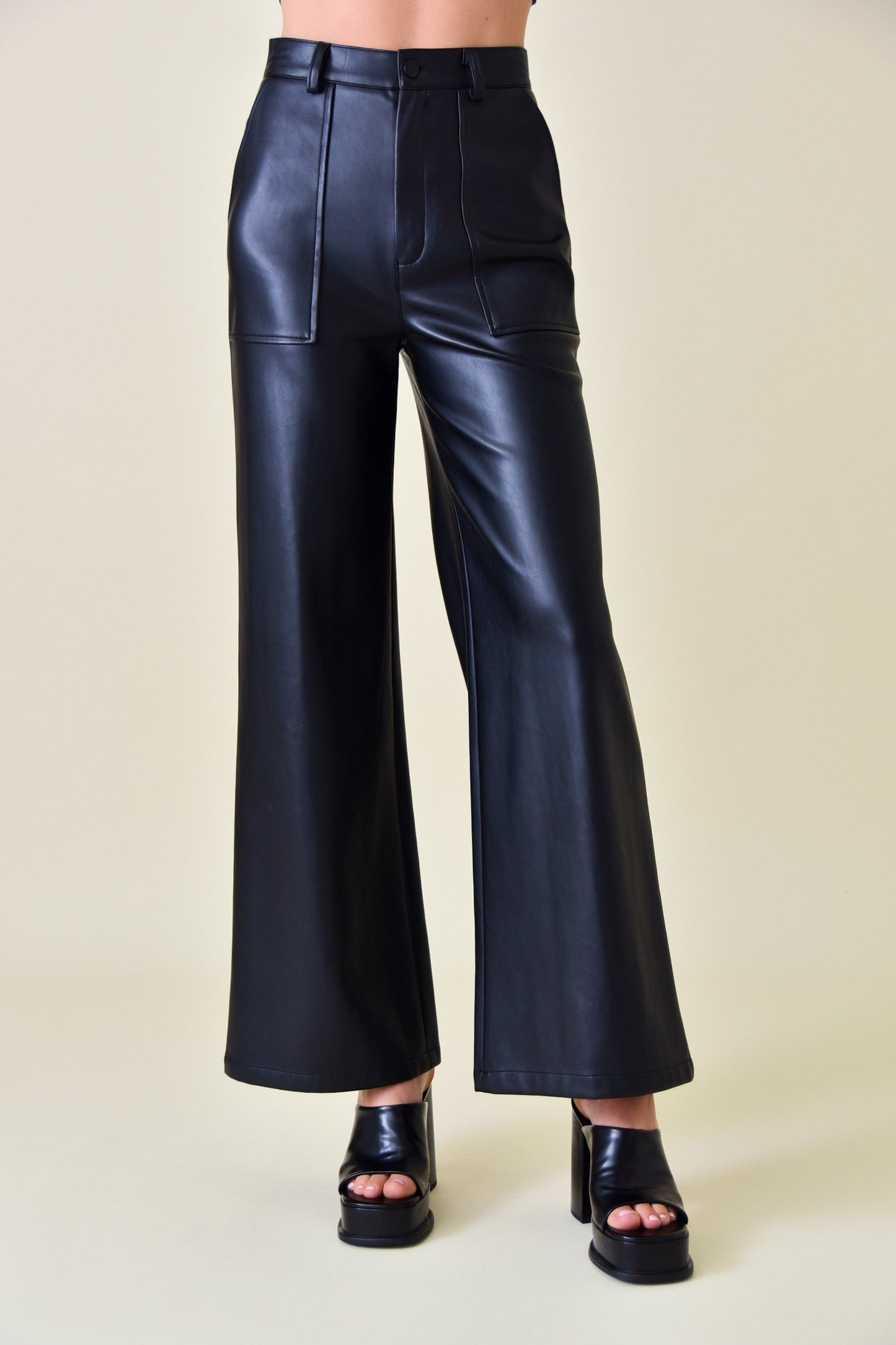 Pleather Large Pocket Wide Leg Carpenter Pant-Pants-KCoutureBoutique, women's boutique in Bossier City, Louisiana