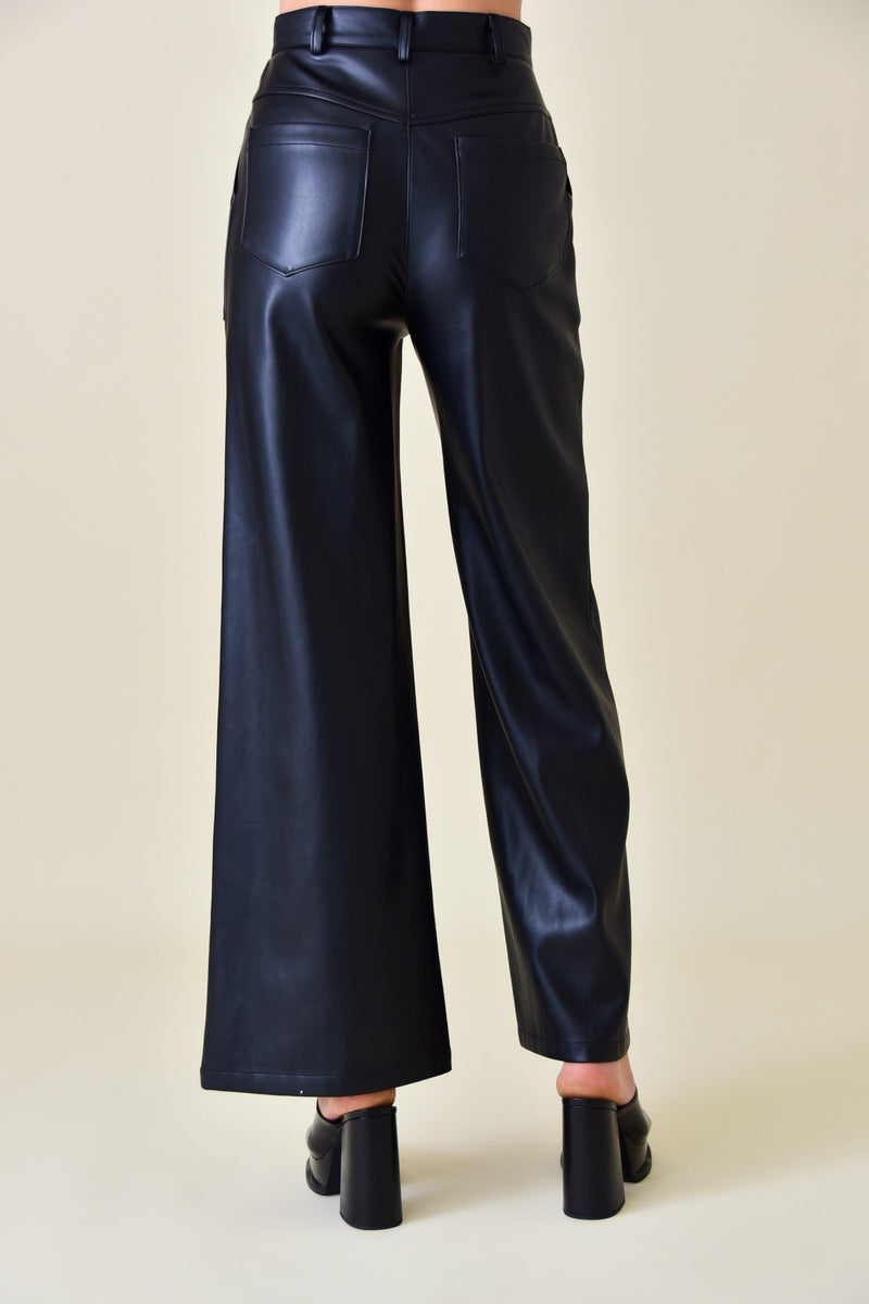 Pleather Large Pocket Wide Leg Carpenter Pant-Pants-KCoutureBoutique, women's boutique in Bossier City, Louisiana