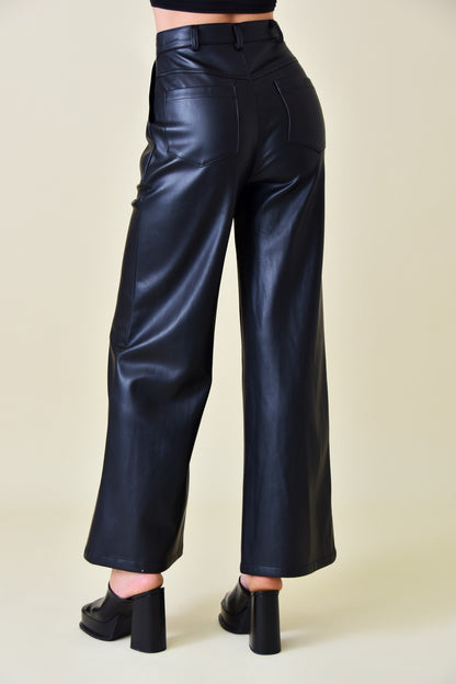 Pleather Large Pocket Wide Leg Carpenter Pant-Pants-KCoutureBoutique, women's boutique in Bossier City, Louisiana