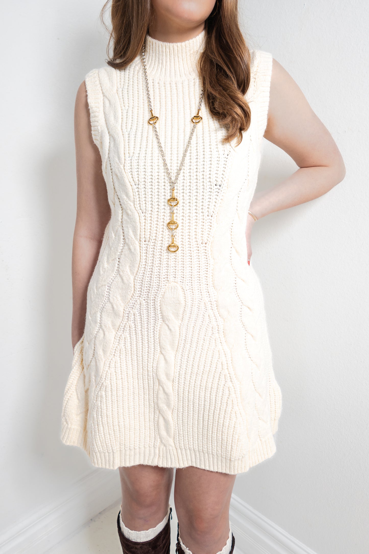 Polar Pearl Cable Knit Dress