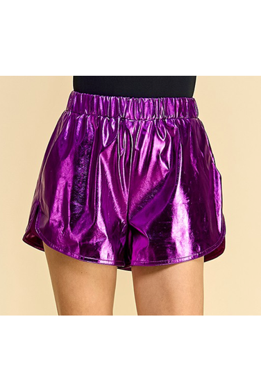Poppin Purple Metallic Shorts-Apparel & Accessories-KCoutureBoutique, women's boutique in Bossier City, Louisiana