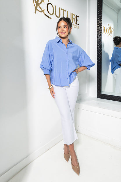 Prep Club 3/4 Sleeve Button Down Top