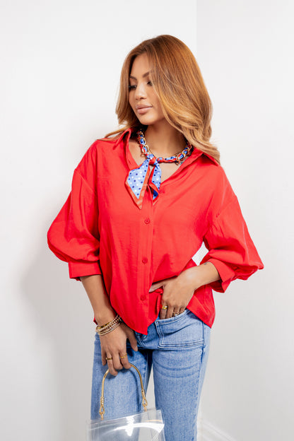 Prep Club 3/4 Sleeve Button Down Top