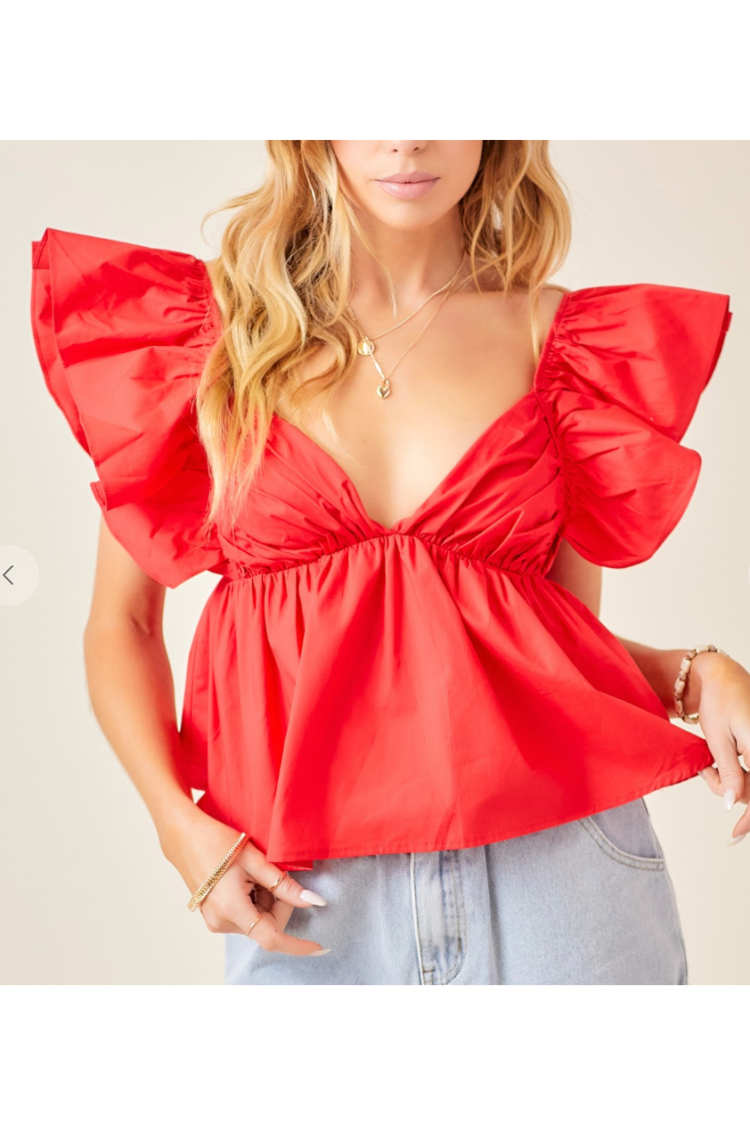 Pretty Poplin Ruffle Shoulder Top-Apparel & Accessories-KCoutureBoutique, women's boutique in Bossier City, Louisiana