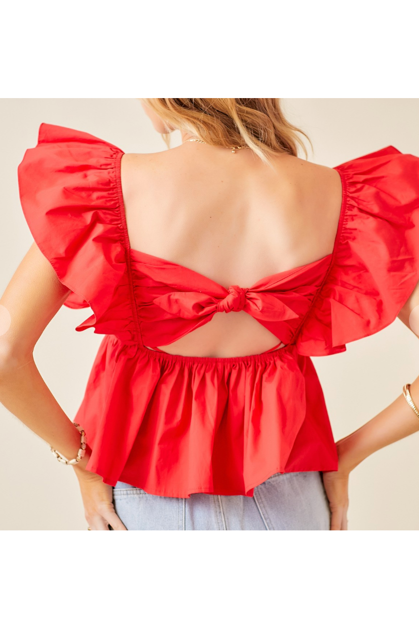 Pretty Poplin Ruffle Shoulder Top-Apparel & Accessories-KCoutureBoutique, women's boutique in Bossier City, Louisiana