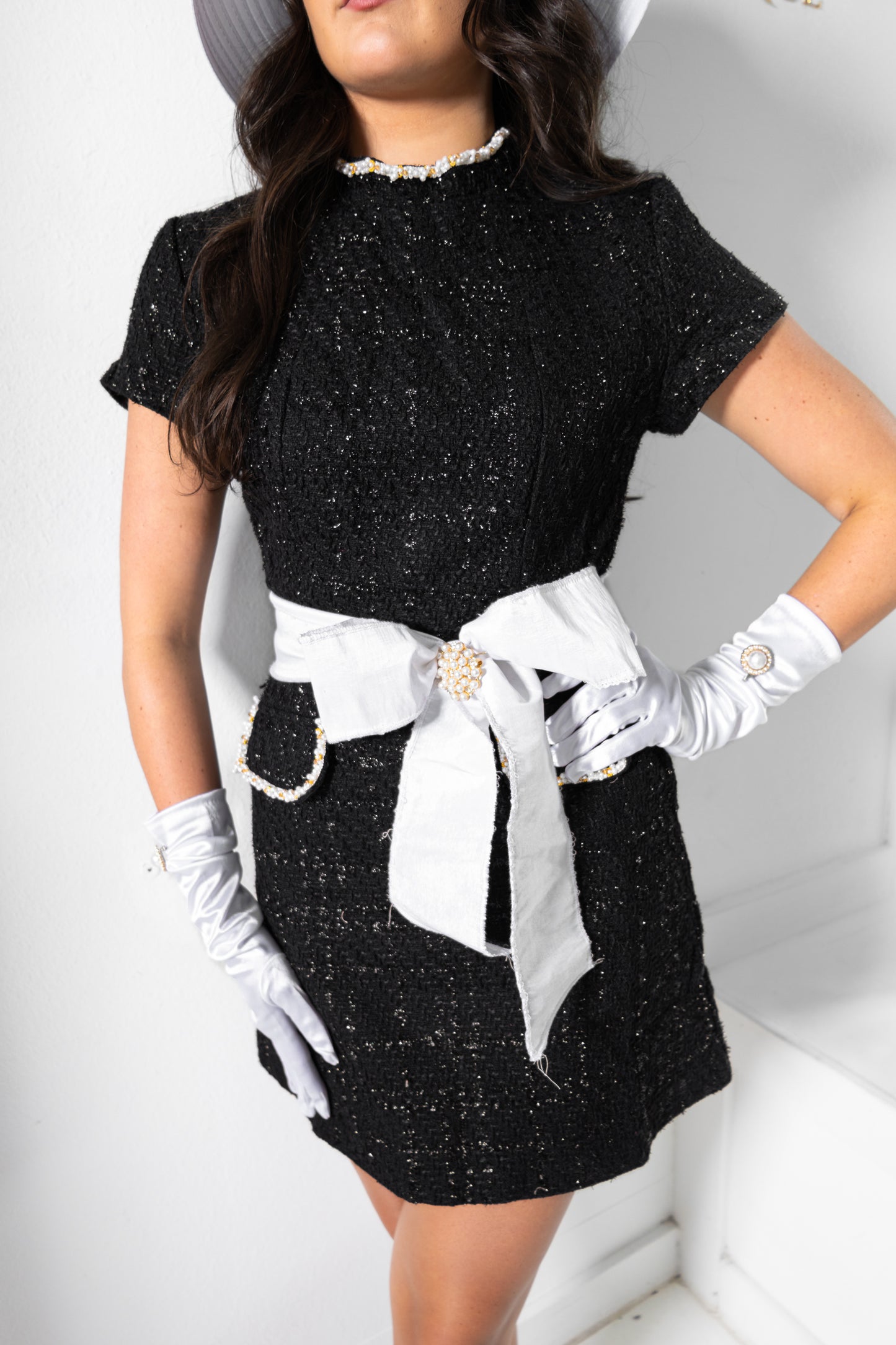 Pretty In Tweed Pearl Embellished Mini Dress