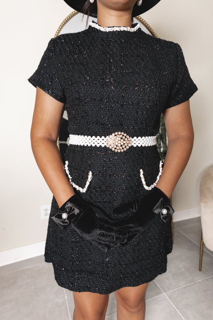 Pretty In Tweed Pearl Embellished Mini Dress