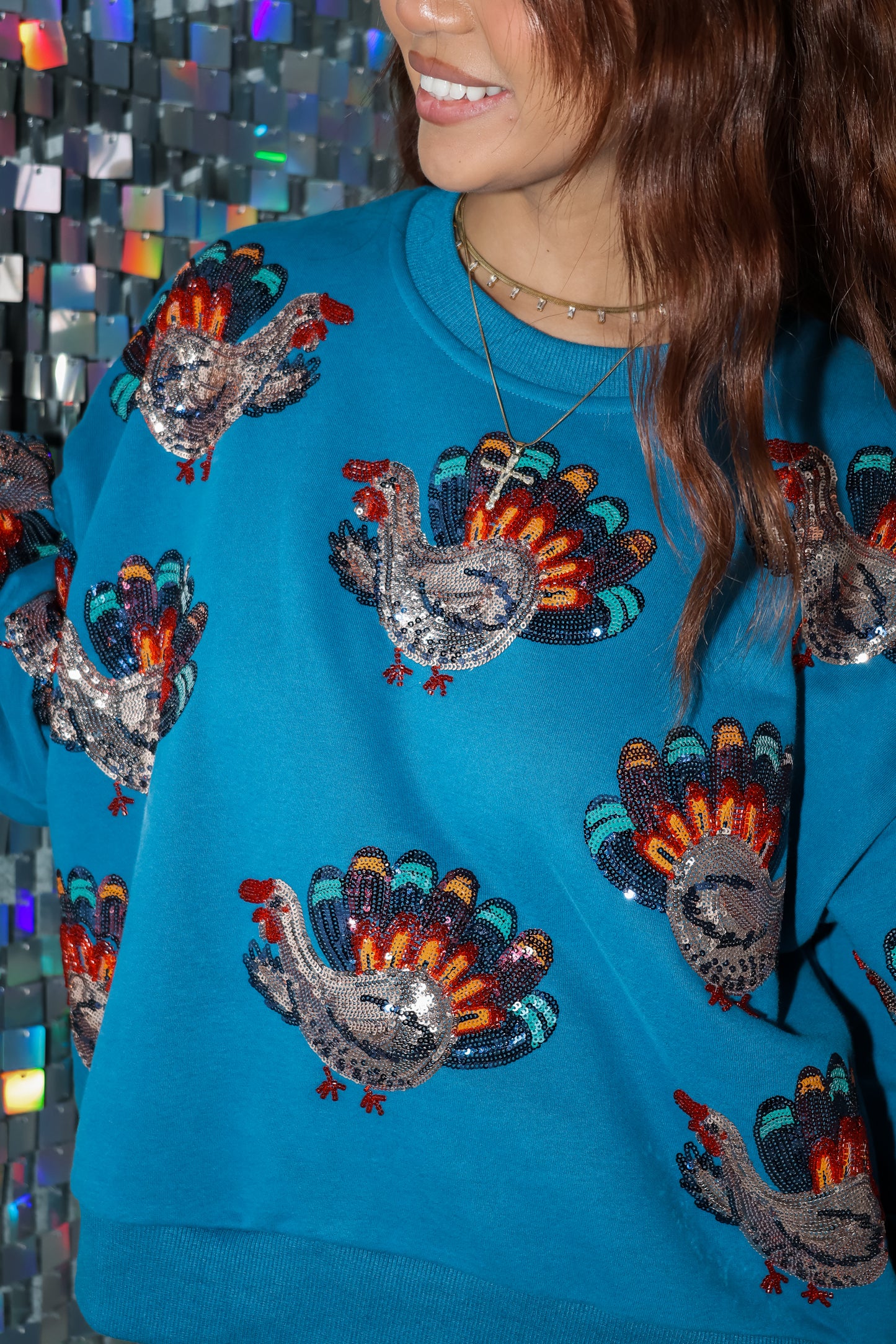 Queen Of Sparkles Dark Teal Turkey Sweatshirt