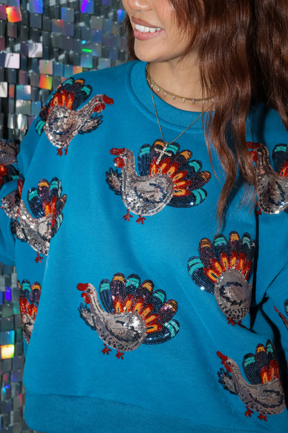 Queen Of Sparkles Dark Teal Turkey Sweatshirt