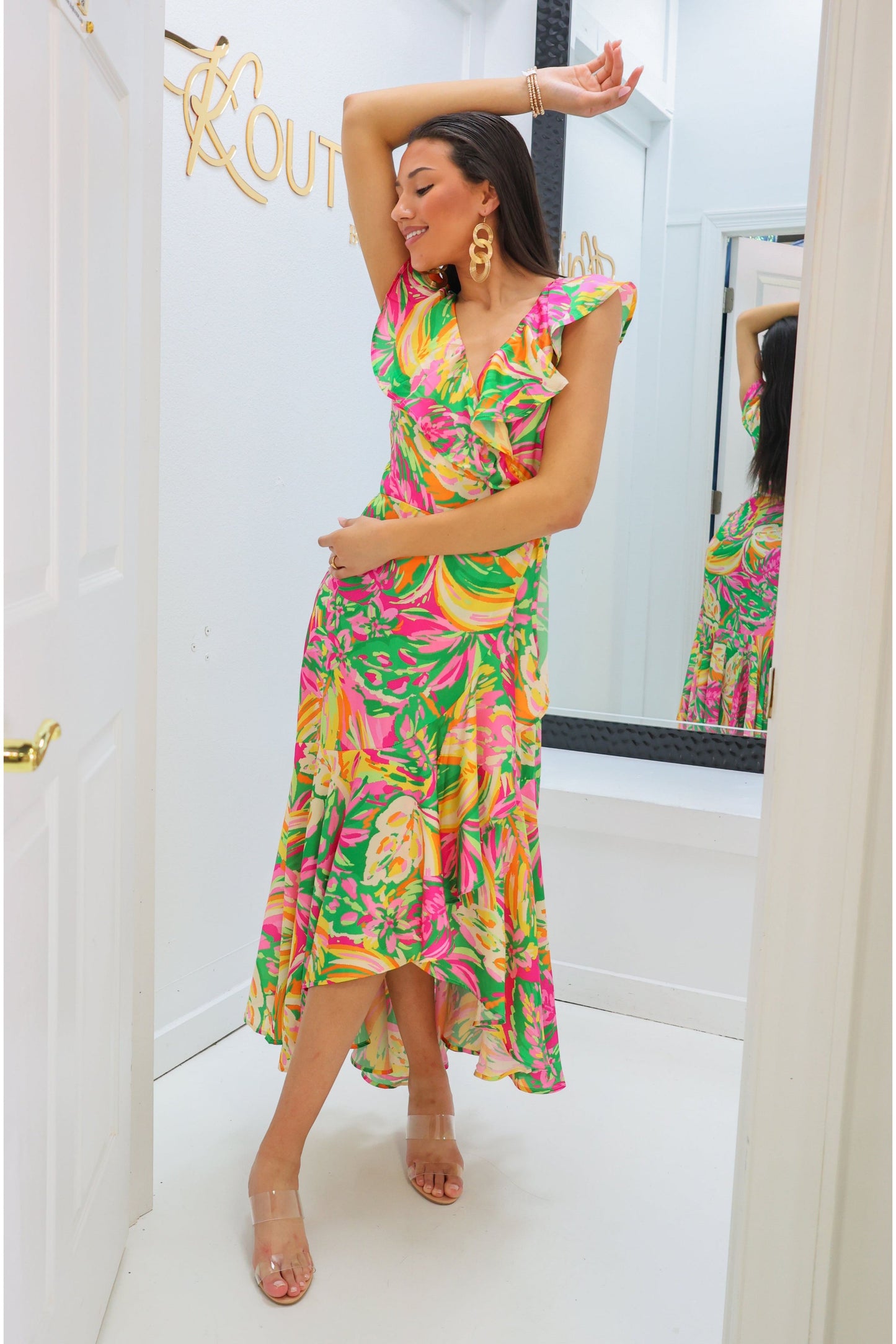 Printed Woven Satin Maxi Dress-Dress-KCoutureBoutique, women's boutique in Bossier City, Louisiana