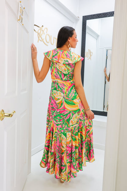 Printed Woven Satin Maxi Dress-Dress-KCoutureBoutique, women's boutique in Bossier City, Louisiana