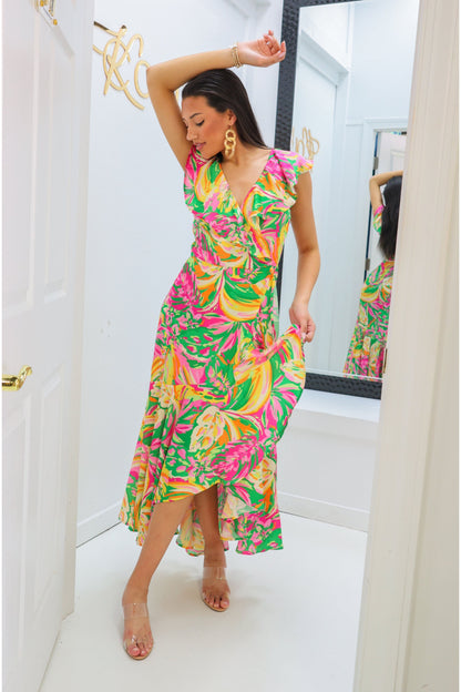 Printed Woven Satin Maxi Dress-Dress-KCoutureBoutique, women's boutique in Bossier City, Louisiana