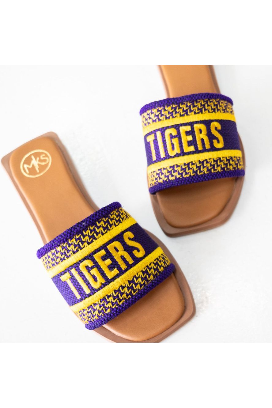 Purple & Gold TIGERS Slides-Shoes-KCoutureBoutique, women's boutique in Bossier City, Louisiana