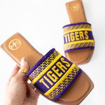 Purple & Gold TIGERS Slides-Shoes-KCoutureBoutique, women's boutique in Bossier City, Louisiana