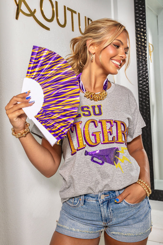 Purple & Gold Tiger Stripe Hand Fan