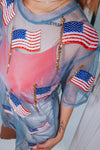 Queen Of Sparkles Blue Flag Sheer Coverup-Dresses-KCoutureBoutique, women's boutique in Bossier City, Louisiana
