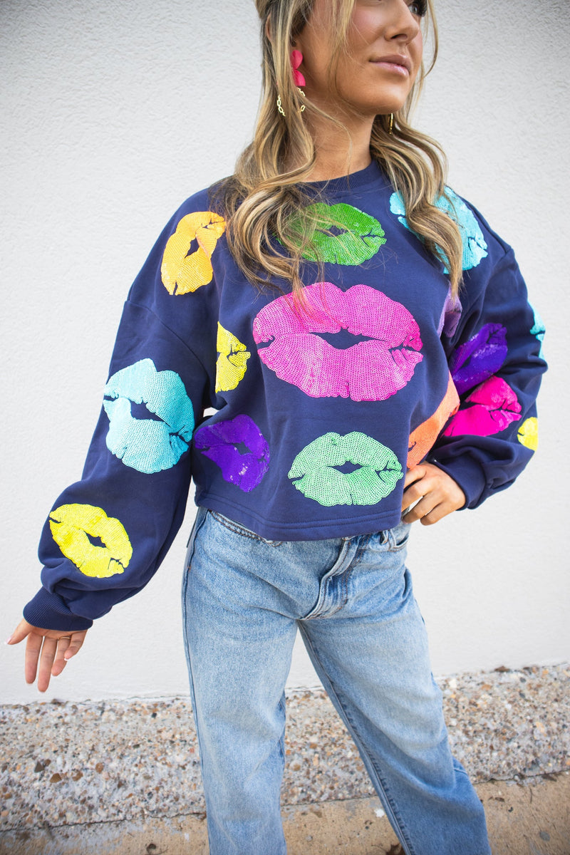 Queen Of Sparkles Kiss All Over Sweatshirt-Sweatshirt-KCoutureBoutique, women's boutique in Bossier City, Louisiana