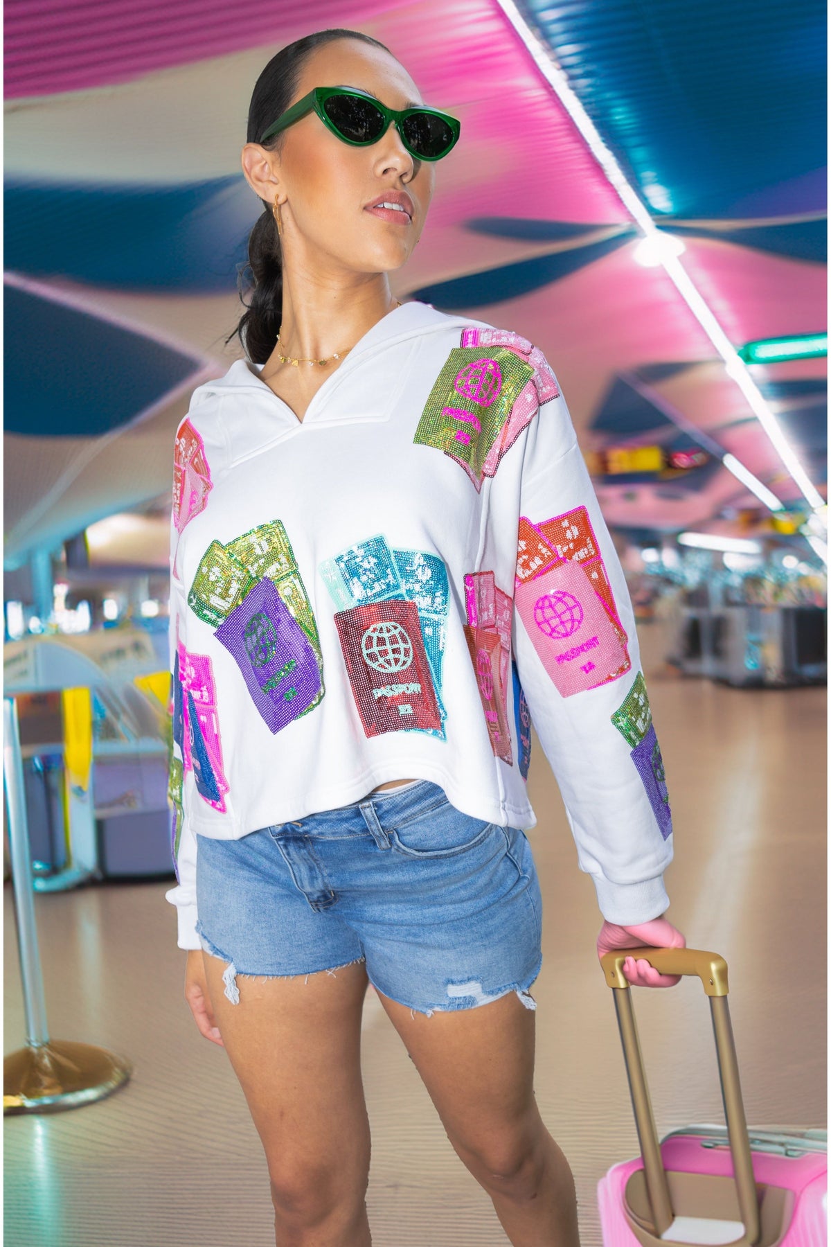 Queen Of Sparkles Multi Passport Sweatshirt-Sweatshirt-KCoutureBoutique, women's boutique in Bossier City, Louisiana