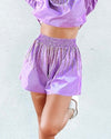 Queen Of Sparkles Purple Bubble W/Gold Burst Swing Shorts-Bottoms-KCoutureBoutique, women's boutique in Bossier City, Louisiana