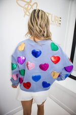Queen Of Sparkles Rainbow Foil Heart Sweatshirt-Sweatshirt-KCoutureBoutique, women's boutique in Bossier City, Louisiana