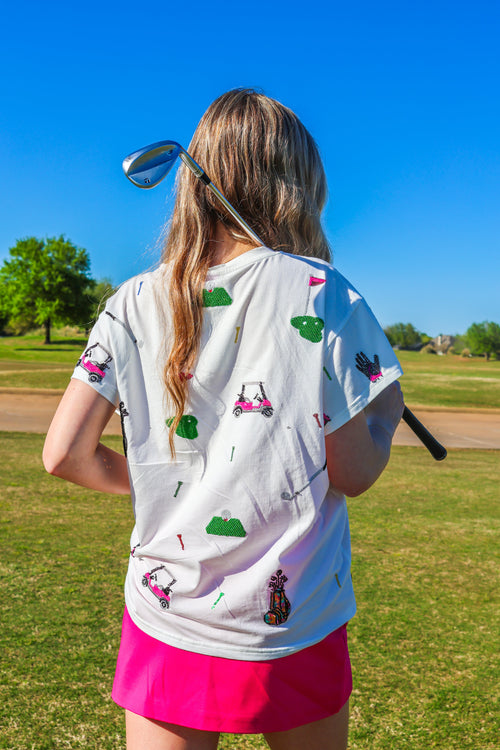 Queen Of The Green Scattered Golf Tee-Tops-KCoutureBoutique, women's boutique in Bossier City, Louisiana