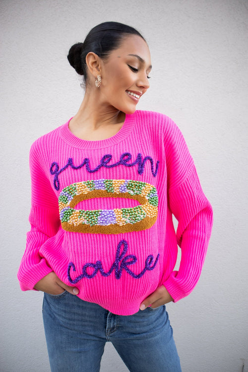 Queen of Sparkles Pink Queen Cake Sweater-Tops-KCoutureBoutique, women's boutique in Bossier City, Louisiana