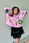 Queen of Sparkles Pink Skeleton Disco Sweatshirt-Tops-KCoutureBoutique, women's boutique in Bossier City, Louisiana