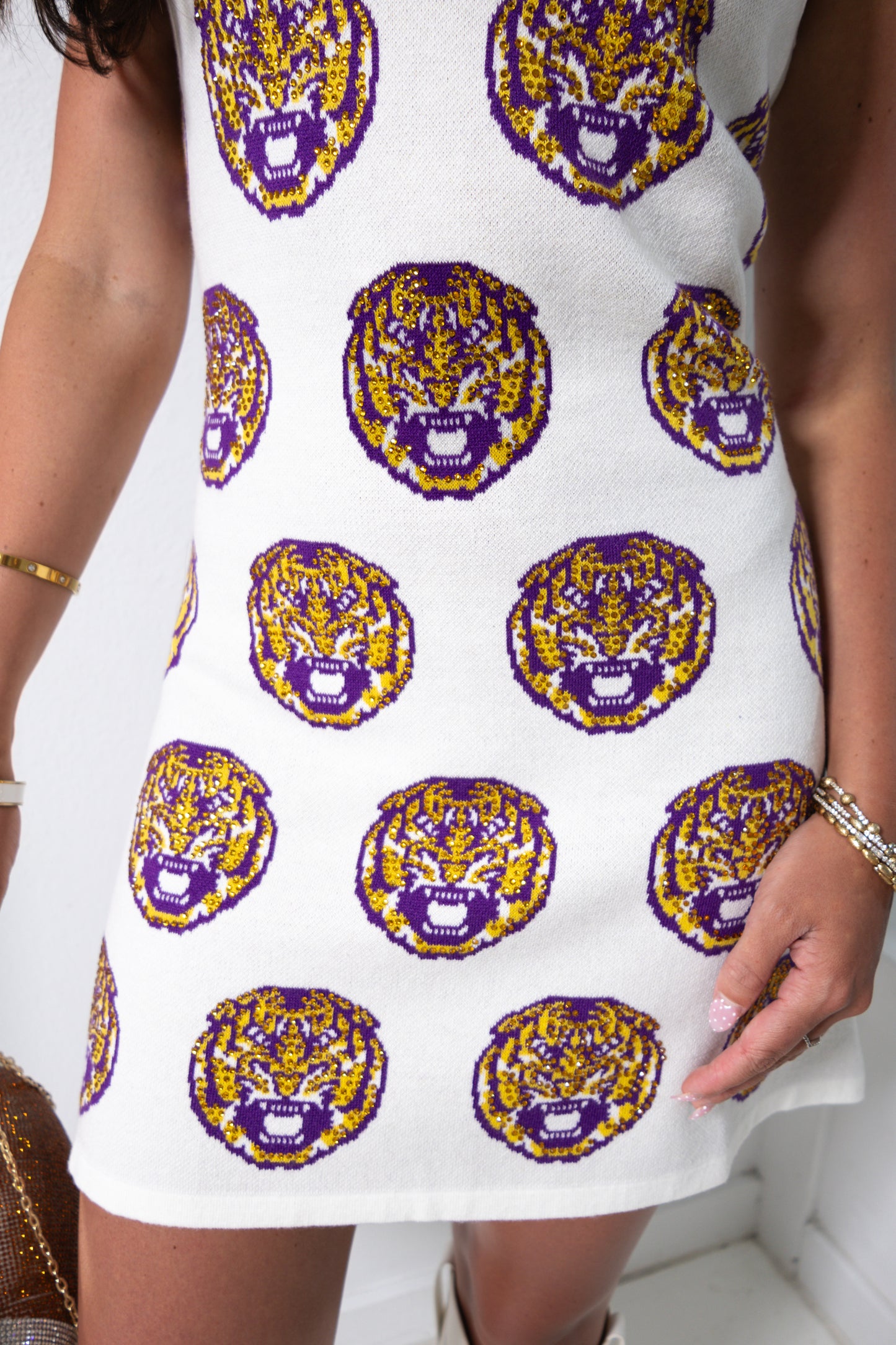 Queen Of Sparkles LSU Mascot Rhinestone Knit Dress