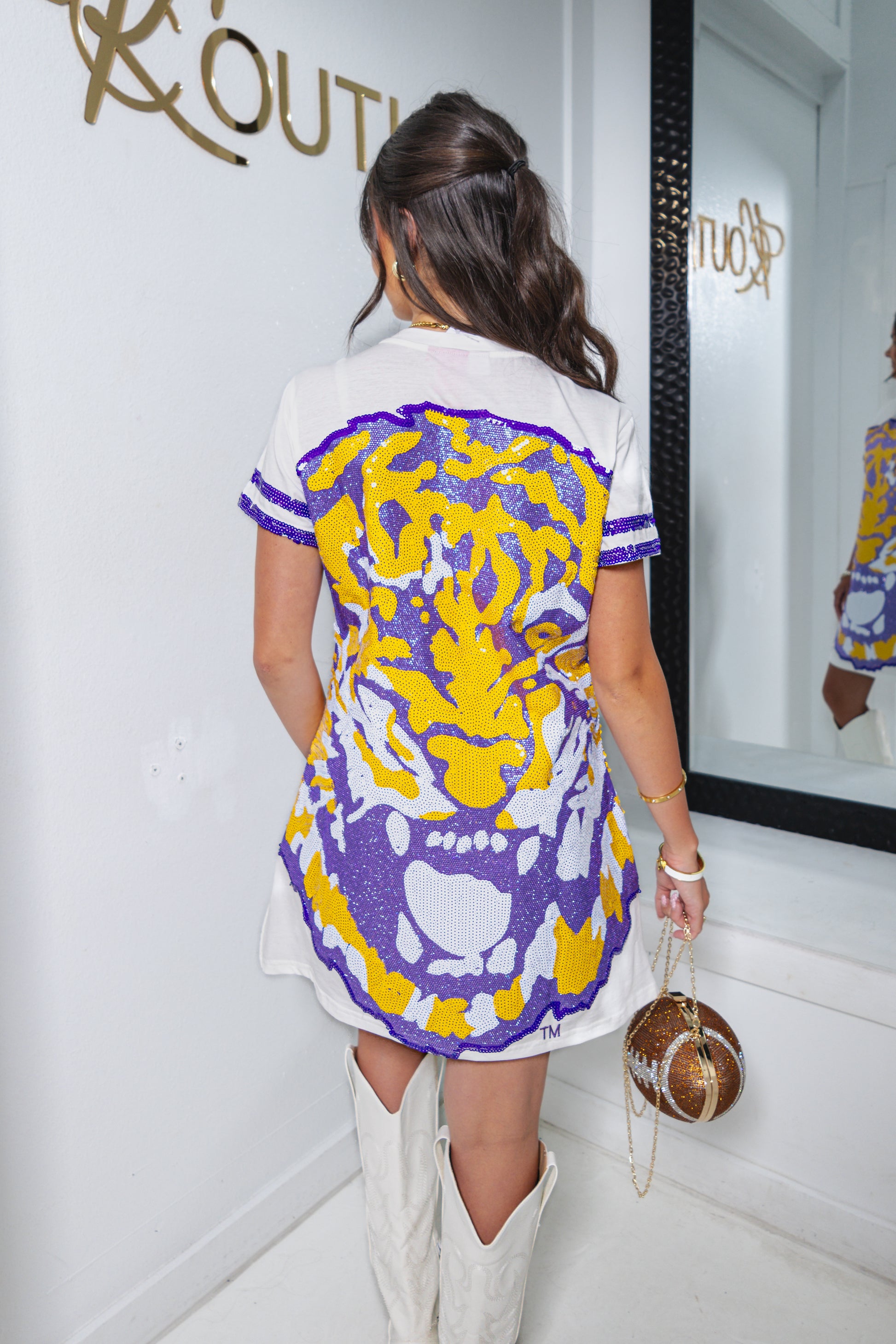 Queen Of Sparkles Licensed LSU Mascot Tee Dress Extra Small (00/0) / White/Purple/Gold Queen Of Sparkles Licensed LSU Mascot Tee Dress Extra Small (00/0) / White/Purple/Gold