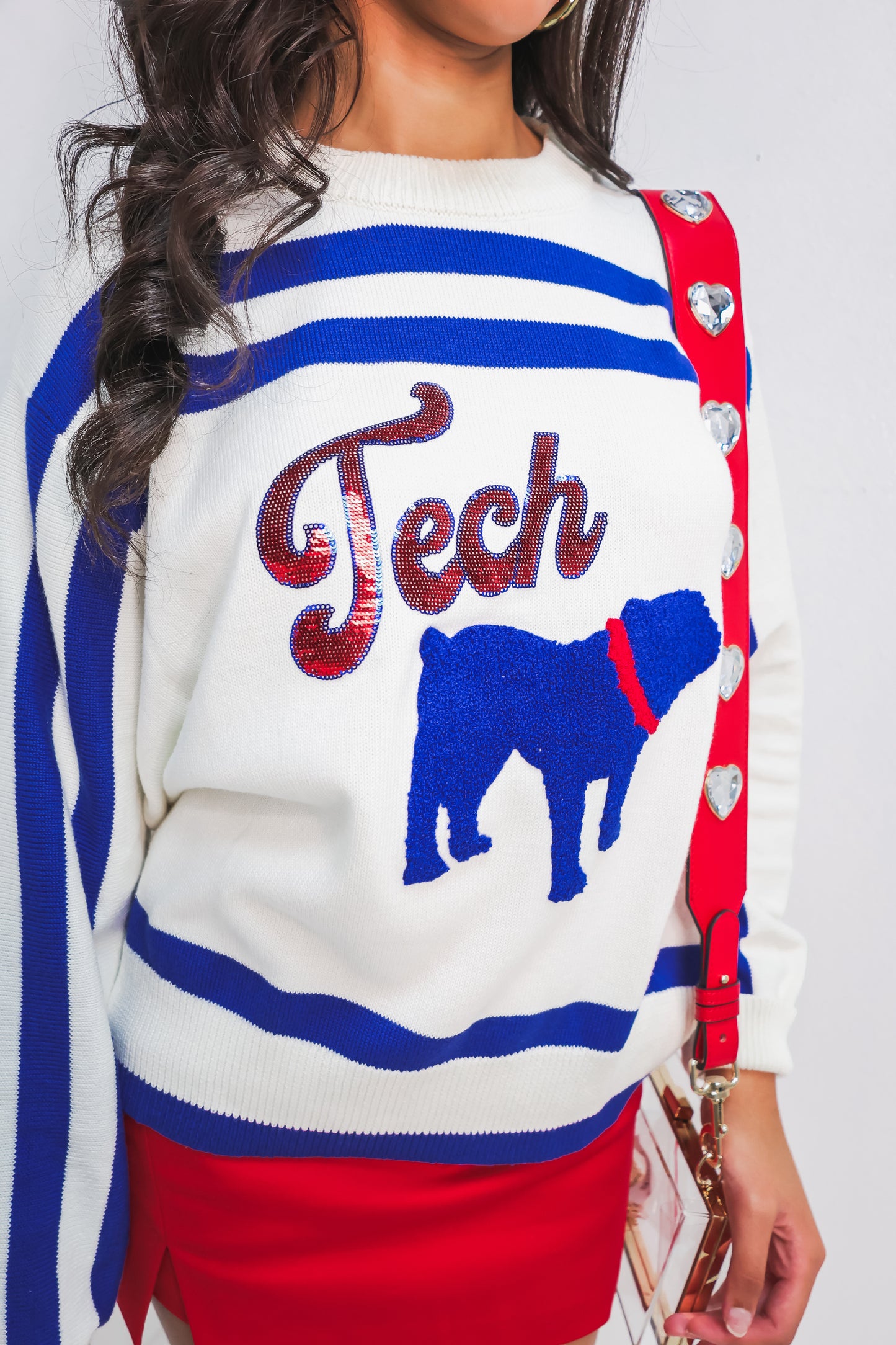 Queen Of Sparkles Red & Royal Blue 'Tech' Sweater