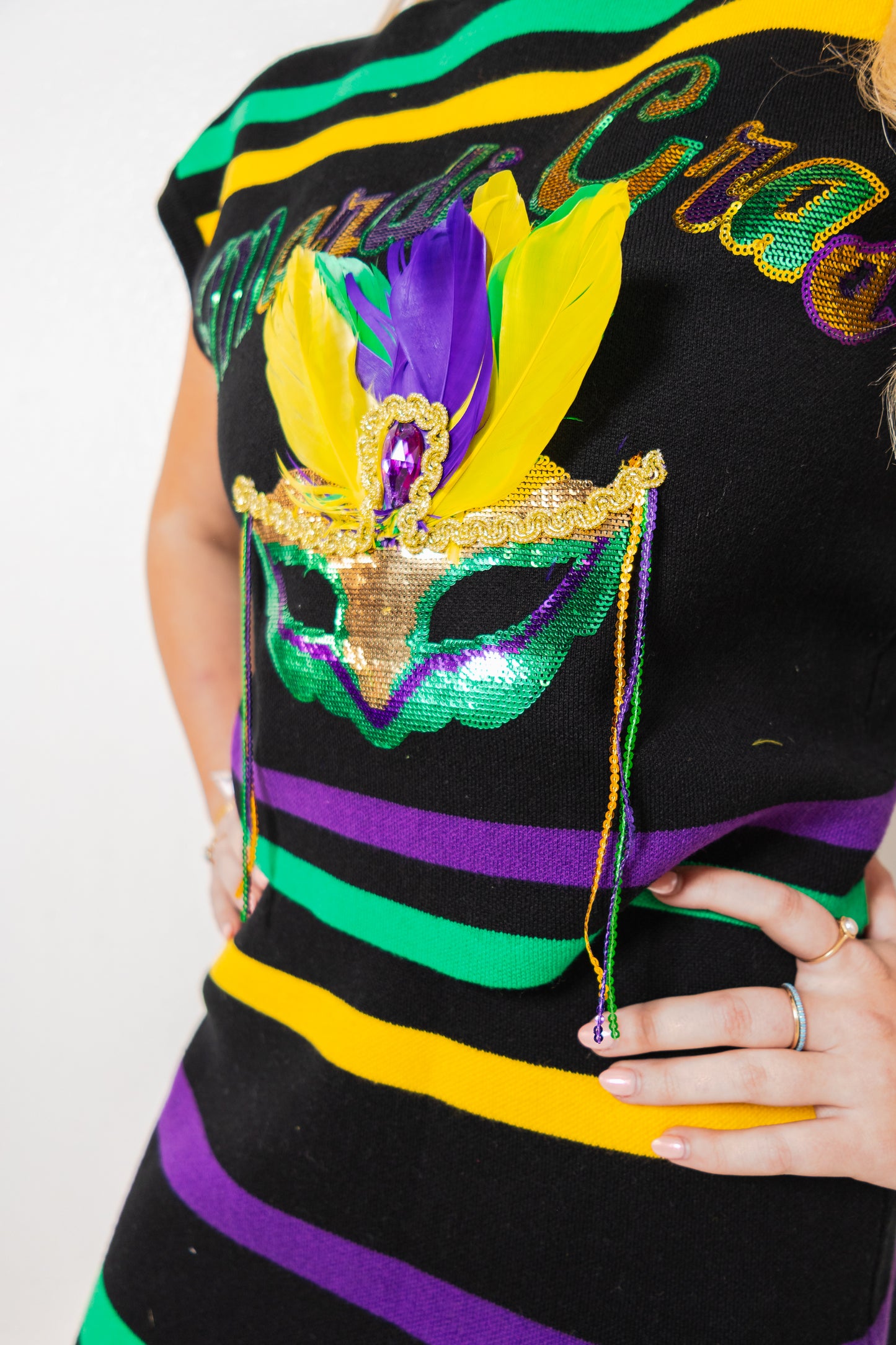 Queen of Sparkles Black Striped Mardi Gras Mask Top