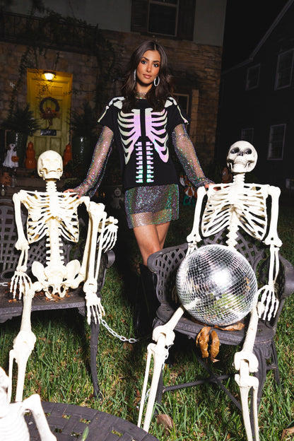 Queen of Sparkles Black & White Skeleton Tee