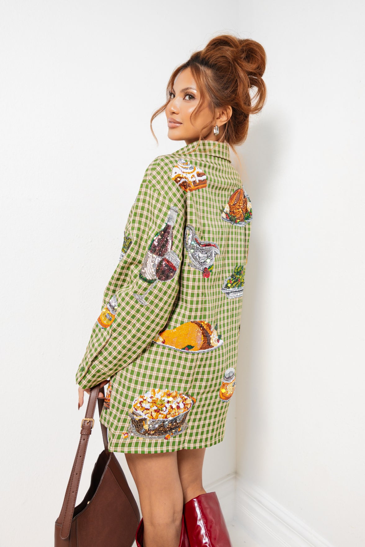 Queen of Sparkles Green Plaid Queen of Turkey Button Up Dress
