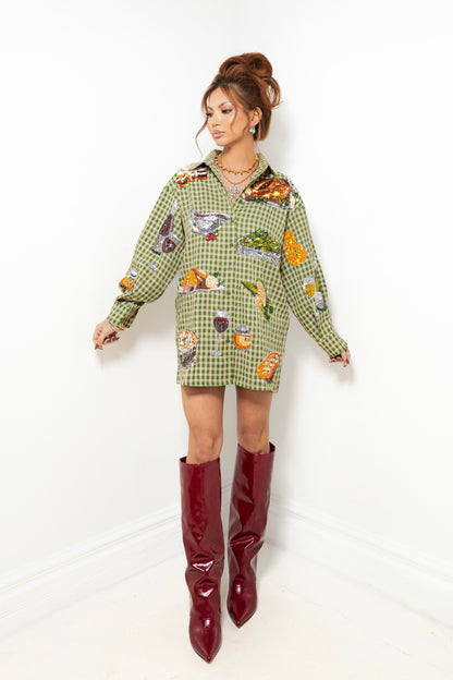 Queen of Sparkles Green Plaid Queen of Turkey Button Up Dress