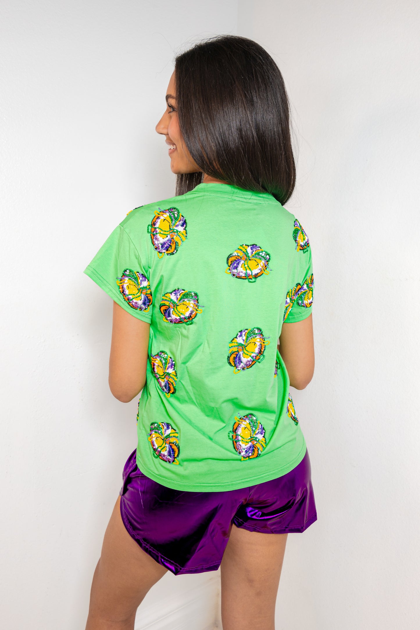 Queen of Sparkles Green Scattered King Cake Tee