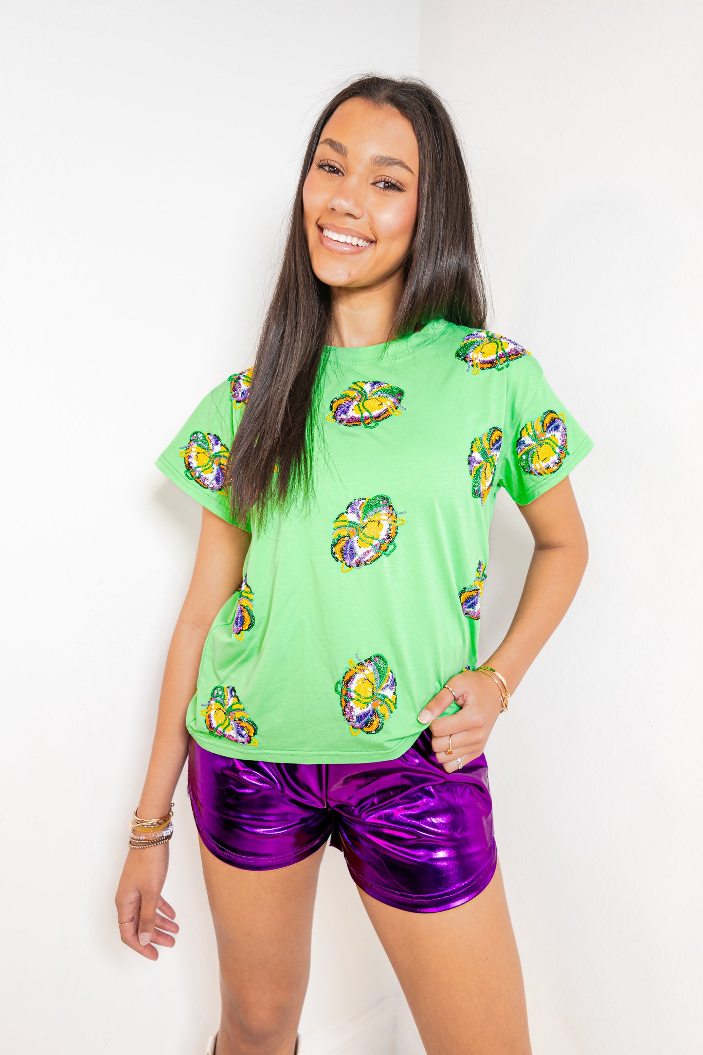 Queen of Sparkles Green Scattered King Cake Tee