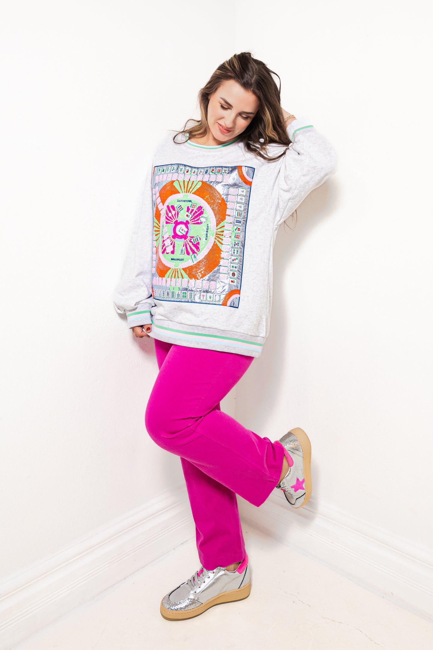 Queen of Sparkles Grey Multi Mahjong Table Sweatshirt