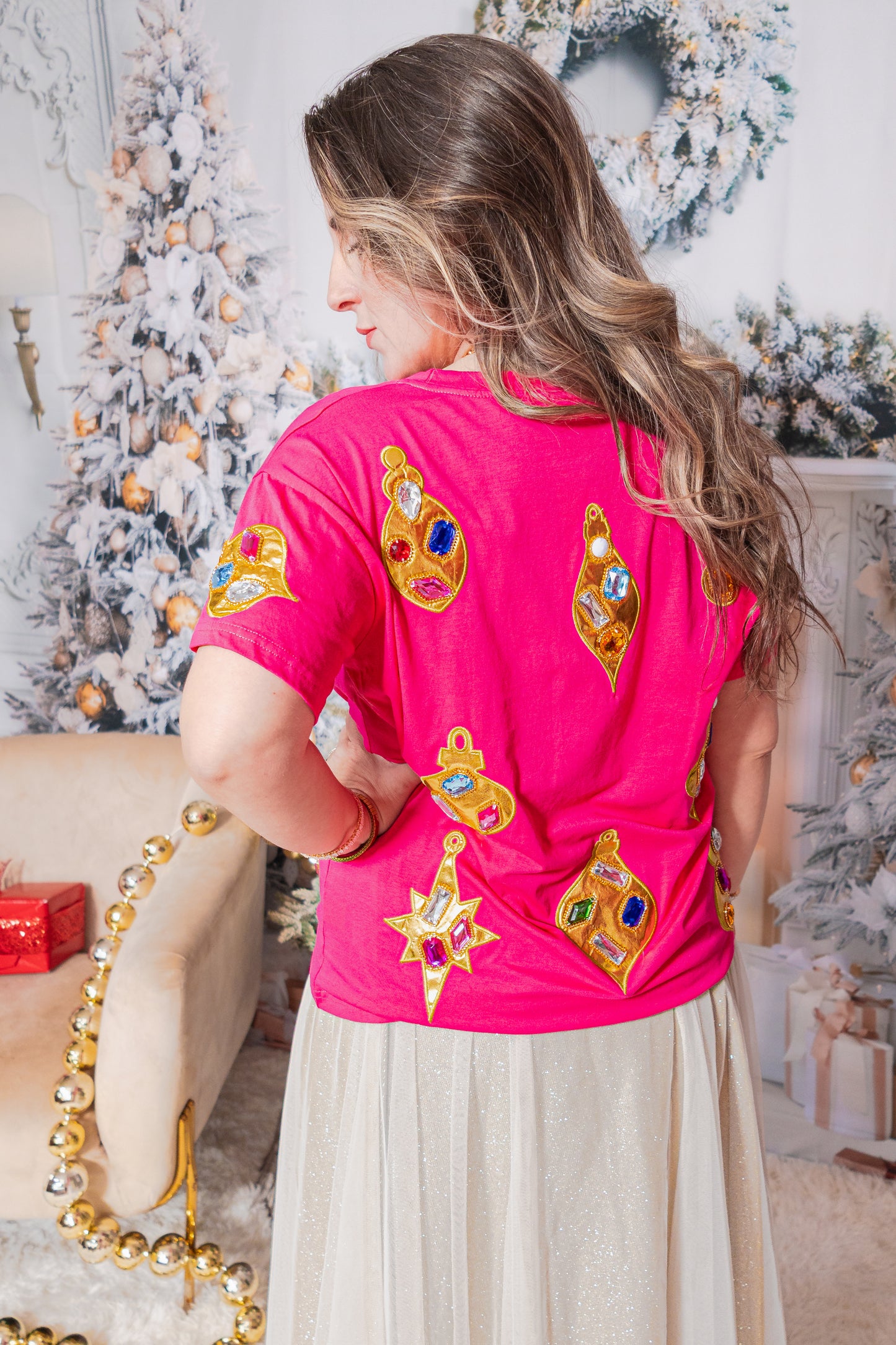 Queen of Sparkles Hot Pink Multi Diamond Ornament Tee